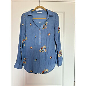 ANTHROPOLOGIE FIGUEROA & FLOWER Womens Cottage Bohemian Core Blue Blouse Set L